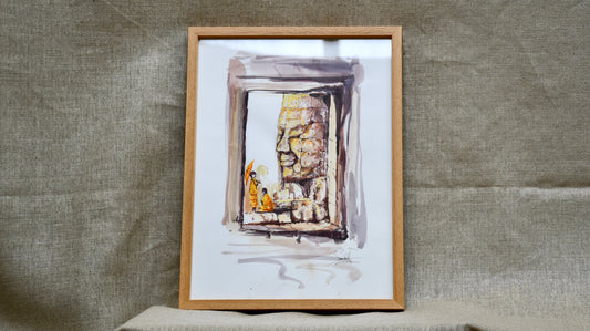 Aquarelle "Bonzes d'Angkor"