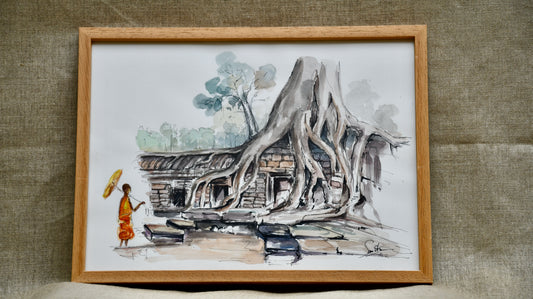 Aquarelle " Ta Prohm à Angkor"