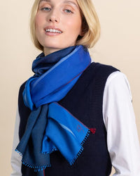 Écharpe Colorblock en soie laine bleu